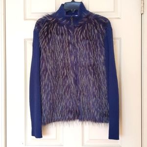 Woman's Cotton blended highneck front faux fur w/lining sweater jacket with zip.